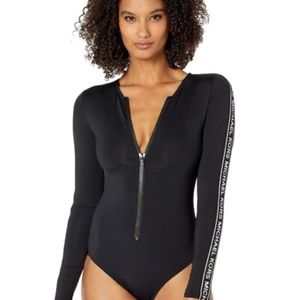 Michael Kors Logo Tape Zip Front Surf Swimsuit